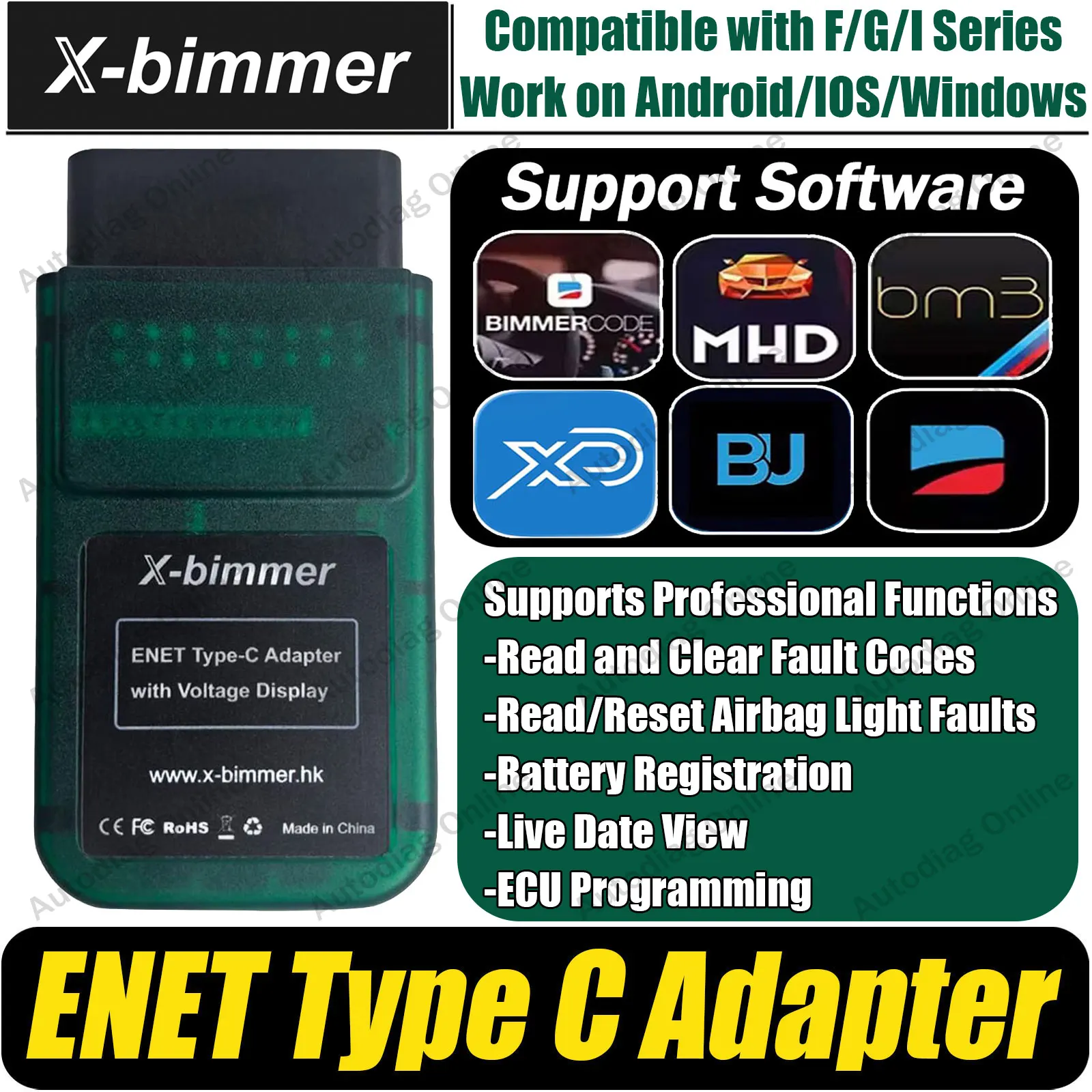 ENET Type C Adapter For F/G/I/Mini Series Diagnostic Tool Read/Clear Fault Codes ECU Programming for MHD/xDelete/Bimmercode/BM3