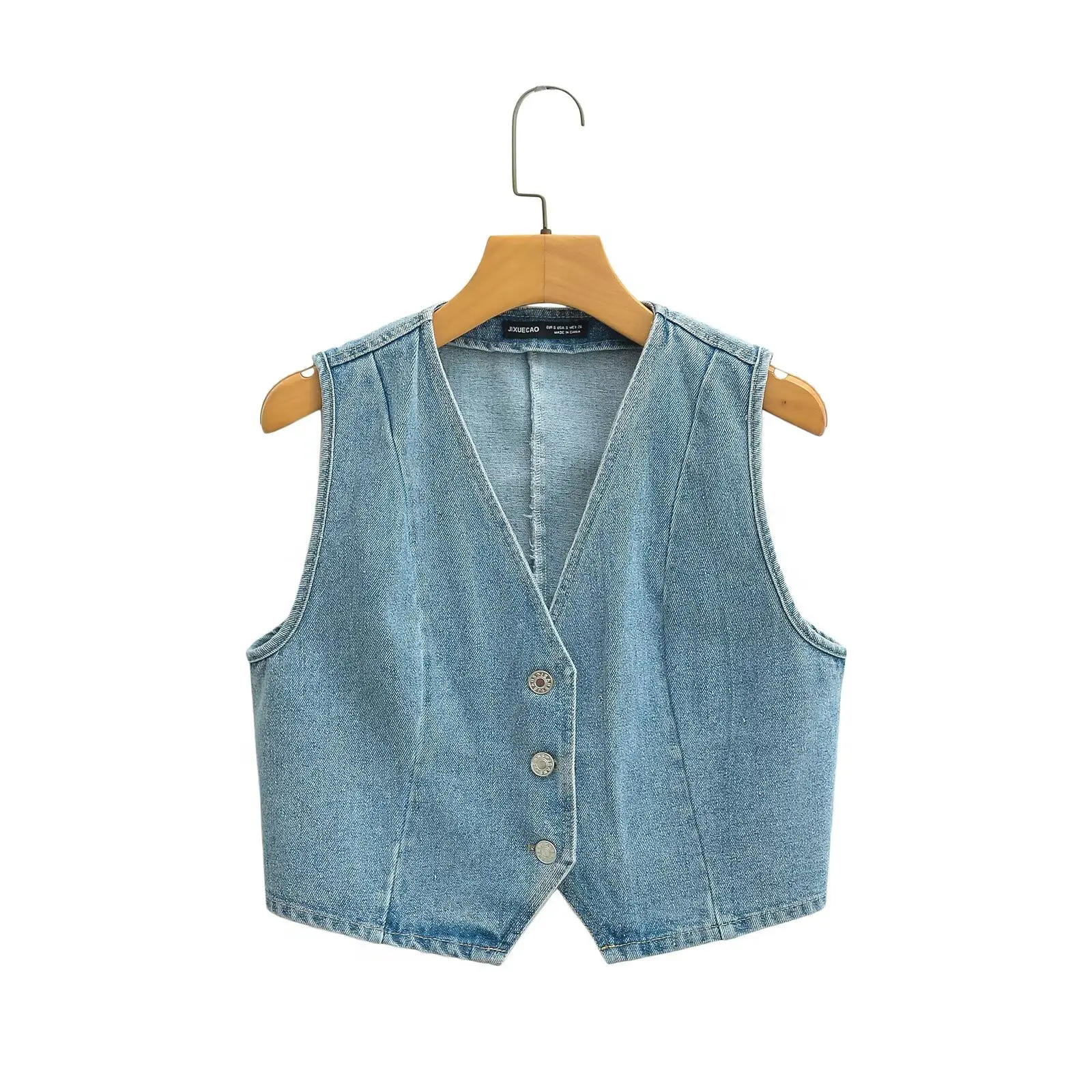 JNLEAOG Frühling Neue frauen Faion Design ort Denim Weste Polyester Faser mittlere Taille Reine Farbe Sommer Casual V-ne Einzigen P...