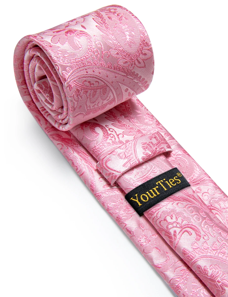 New Arrival Pink Paisley Silk Men\'s Tie with Clip for Wedding Party Daily Wear Fashion Floral Necktie for Man Accessories Gifts