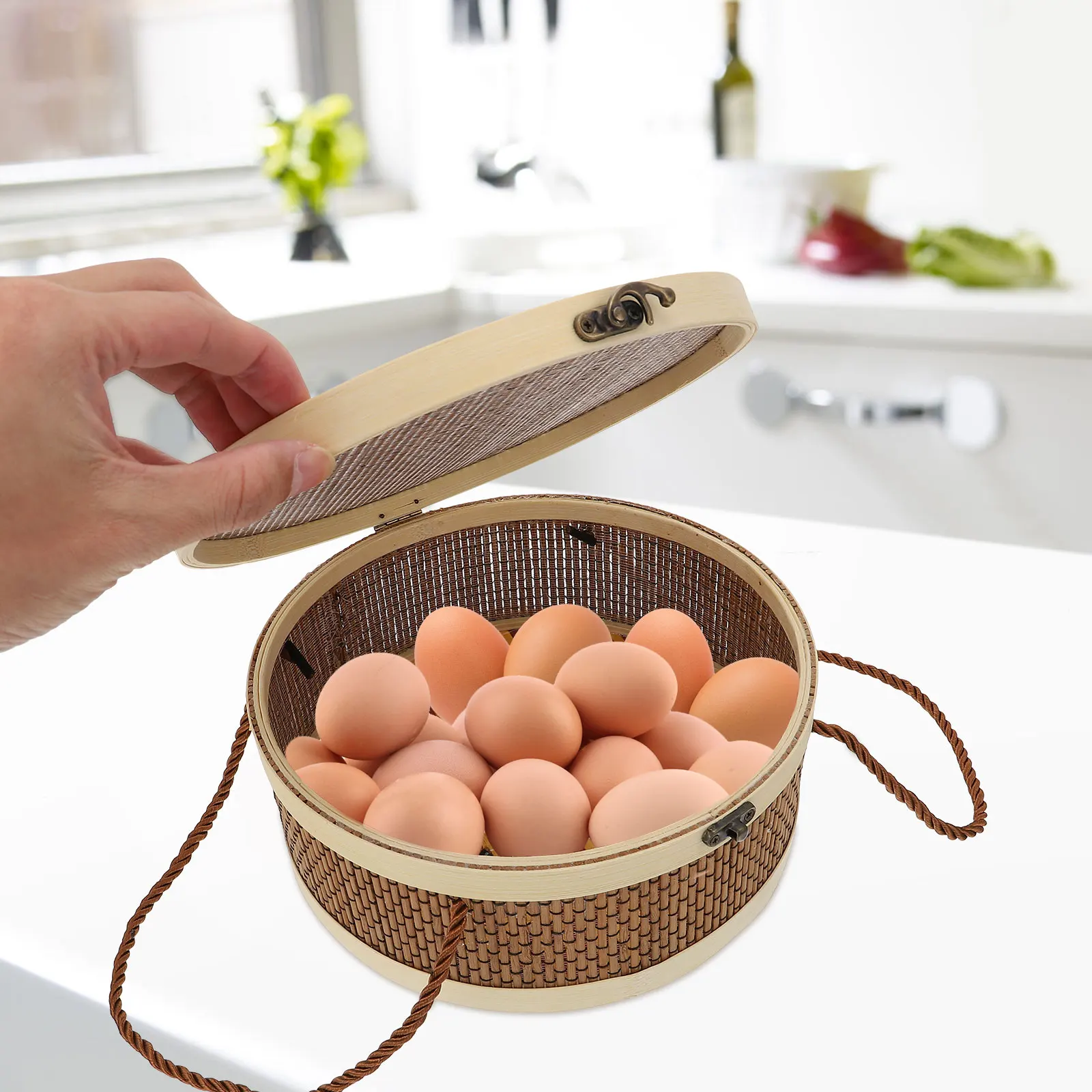 

Bamboo Storage Basket Large Capacity Portable ganizer Wicker Woven Egg Holder Crab Container Moon Cake Basket Household Storage