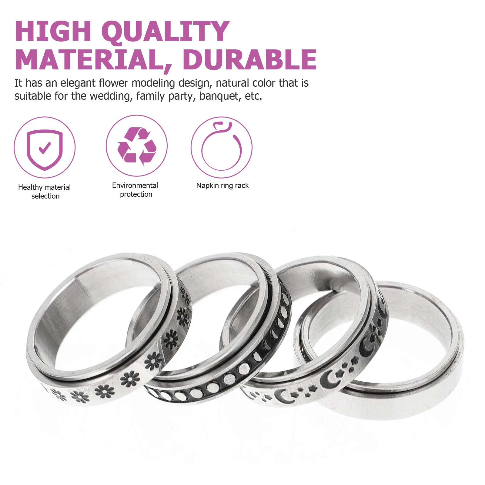 4pcs Titanium Steel Rotating Rings Unisex Fidget Bands For Men Women Fashion Stress Relieving Ring Jewelry Gift