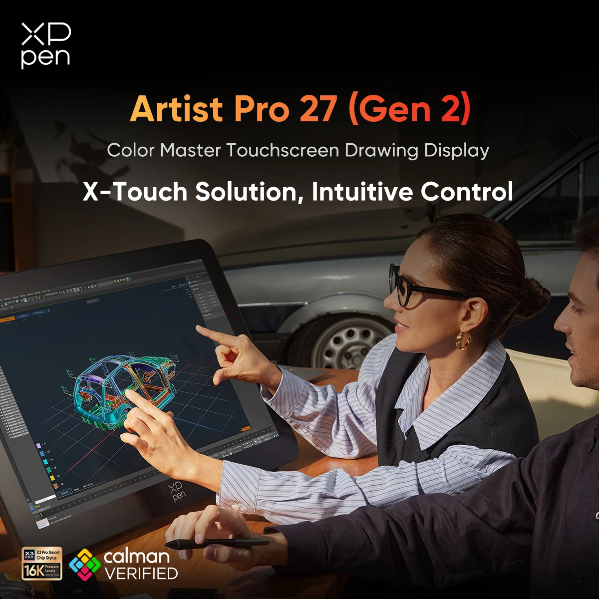 XPPen Artist Pro 27 (Gen 2) 4K+120Hz Mega Display Grafiktablett-Monitor 27 Zoll mit Zehn-Finger-Touch-Funktion und 1,07 Milliarden Farben