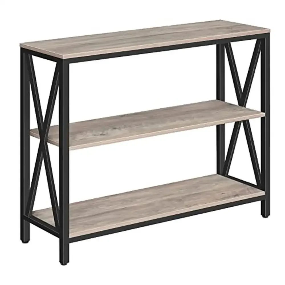 

Industrial 3-Tier Sofa Console Table with Open Shelves Sturdy Wood Tone Side Table Living Room Hallway Kitchen Balcony Rustic