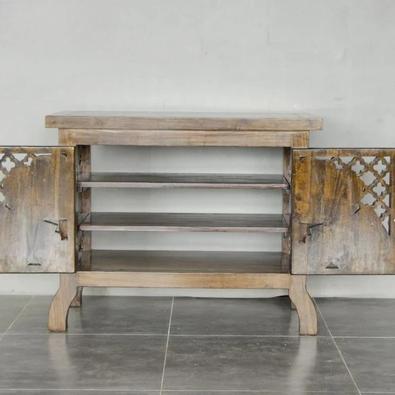 LDWood خزانة حمام منحوتة الدردار التايلاندية جدار الديكور مدخل مجلس الوزراء