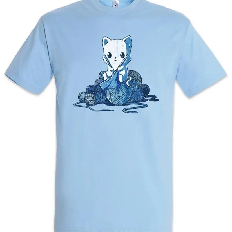 Knitting Cat T Shirt Cats Fun Love Chilling Sleeping Geek Nerd Addiction Tailor
