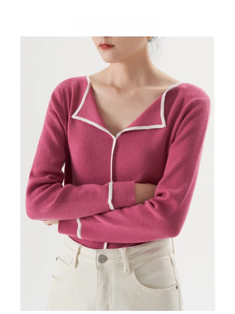 

Женский шерстяной свитер VDH Studio Commuter Knitwear с V-образным вырезом, базовый слой для весны, с цветовыми блоками, приталенный крой, стиль OL