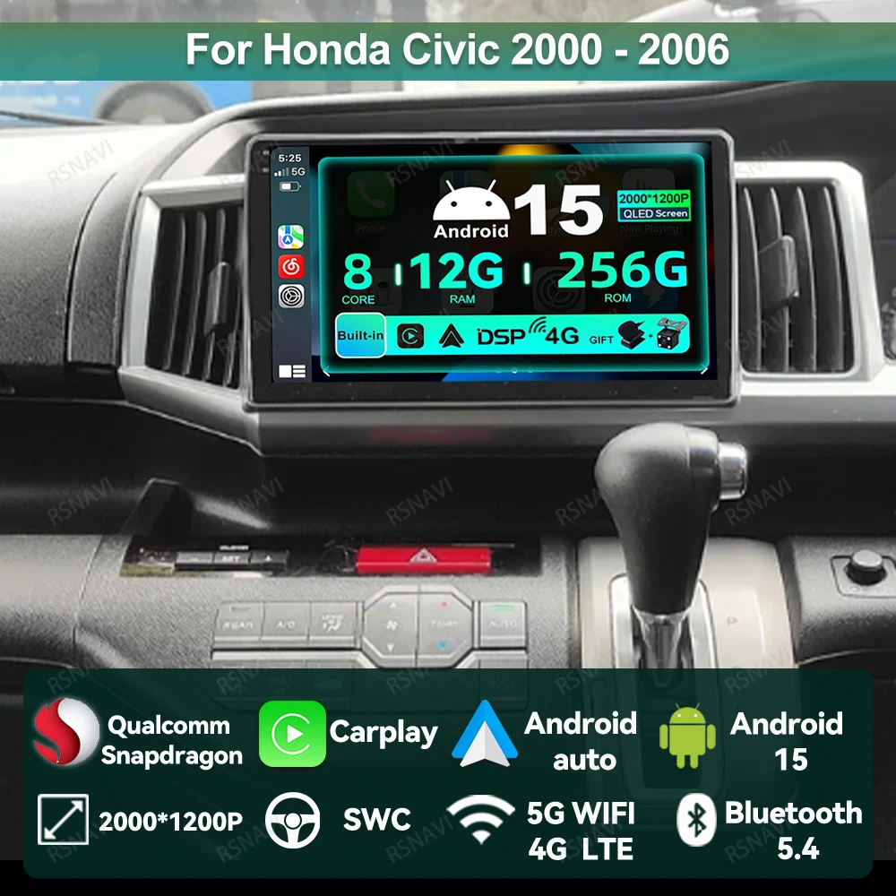 Car Radio Android 15 For Honda Stepwgn 2.0 RK 2009-2013-2015 Multimedia DSP QLED Wireless Carplay Auto Qualcomm 4G LTE Stereo BT