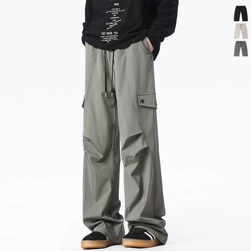 

WIE STUDIO мужские повседневные брюки-карго прямые брюки в сложенном виде весна-осень уличные свободные солдатские штурмовые брюки