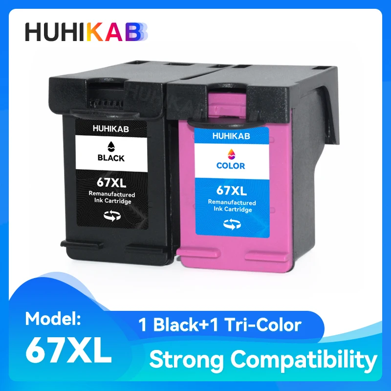 HUHIKAB 2Pack Ink Cartridge Replacement for HP 67 67XL for HP DeskJet 2732 2755 ENVY 6052 6058 6075 4152 4155 4158 Printer