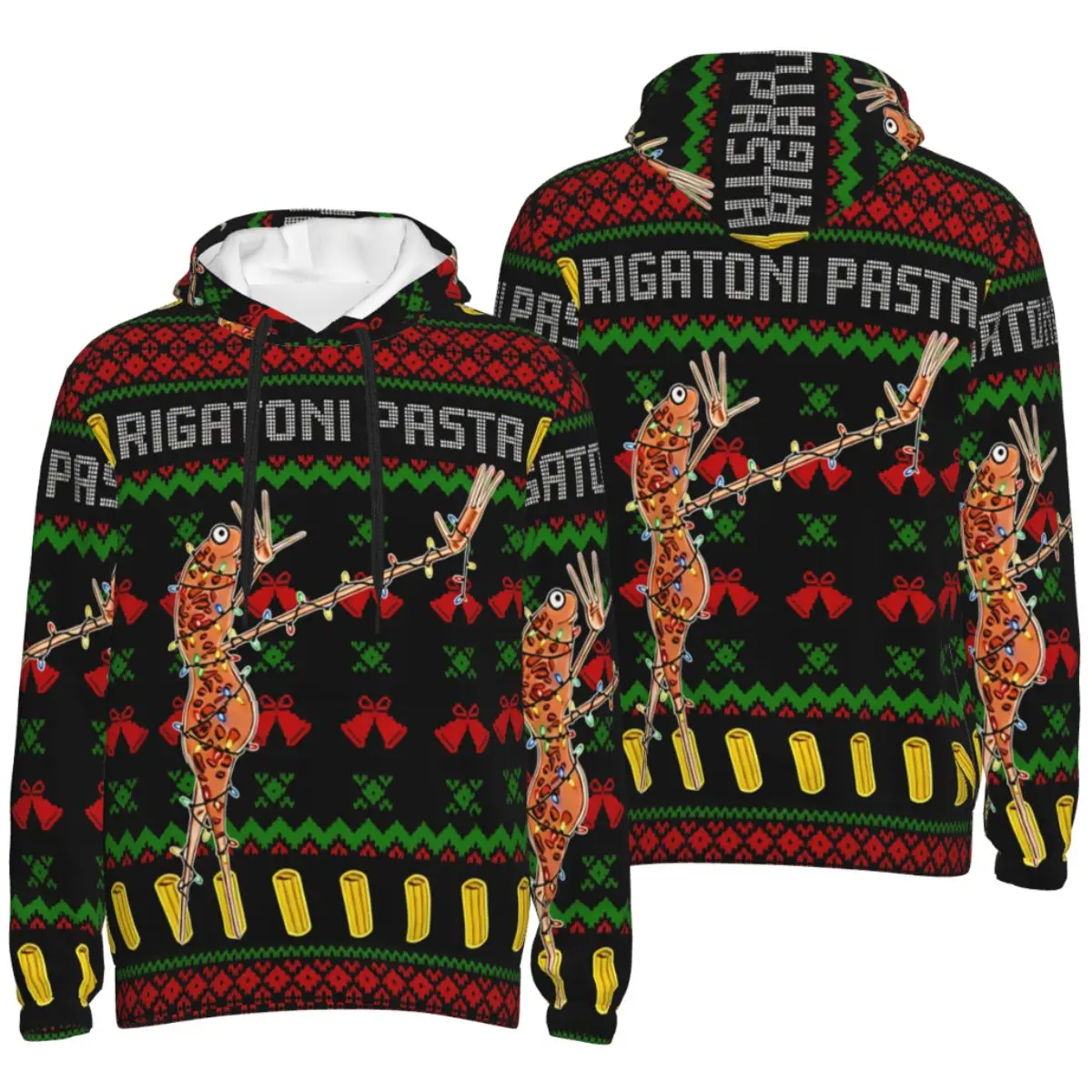 Marcus The Worm Rigatoni Pasta Świąteczne Bluzy Harajuku Męskie Damskie Brzydkie Świąteczne     Bluzy z kapturem oversize świąteczne