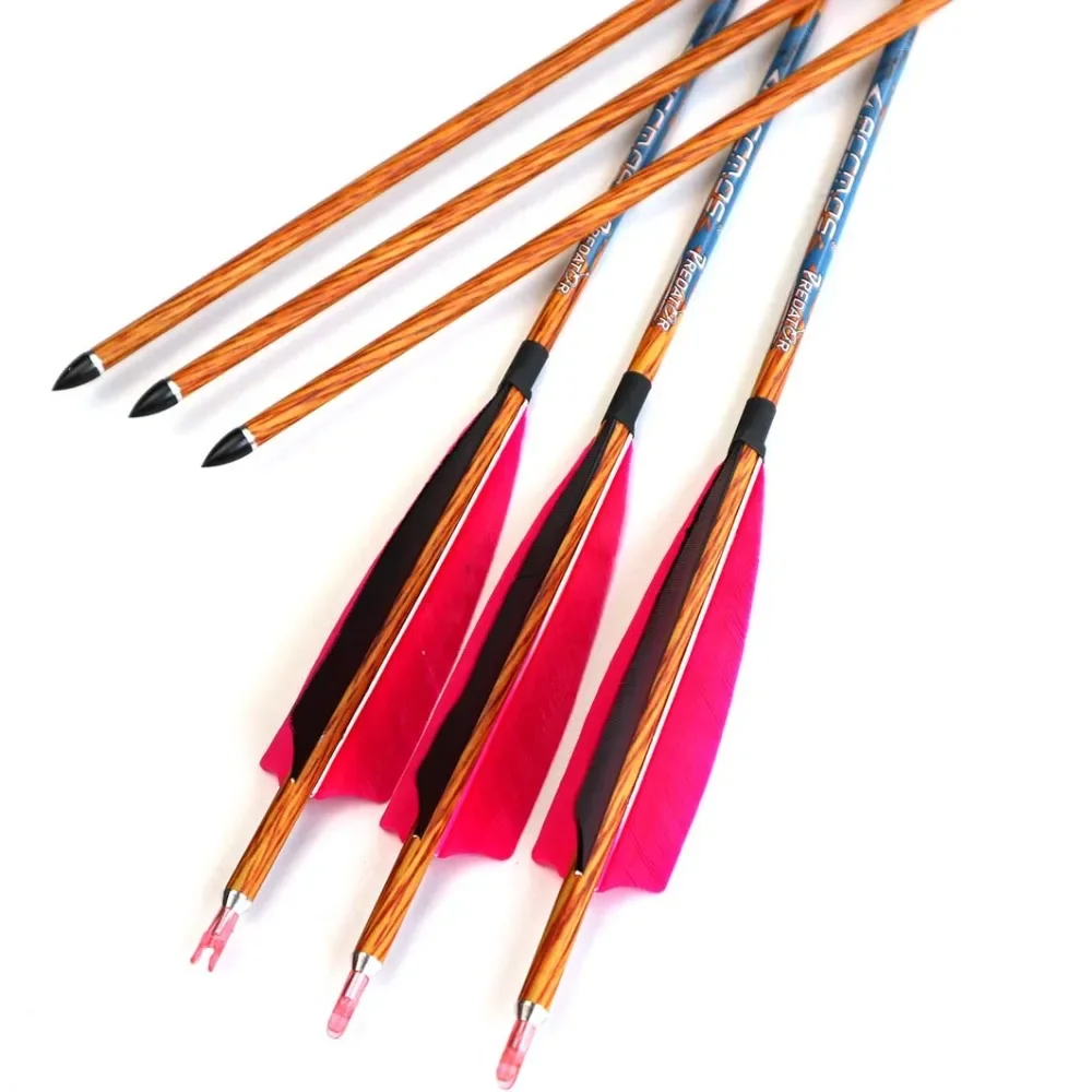 6/12 قطعة ID 6.2 مللي متر 32/33in الجلد الخشبي سهم كربون نقي Sp300 350 400 450 500 550 600 700 800 تركيا ريشة صيد السهم الخشبي #1