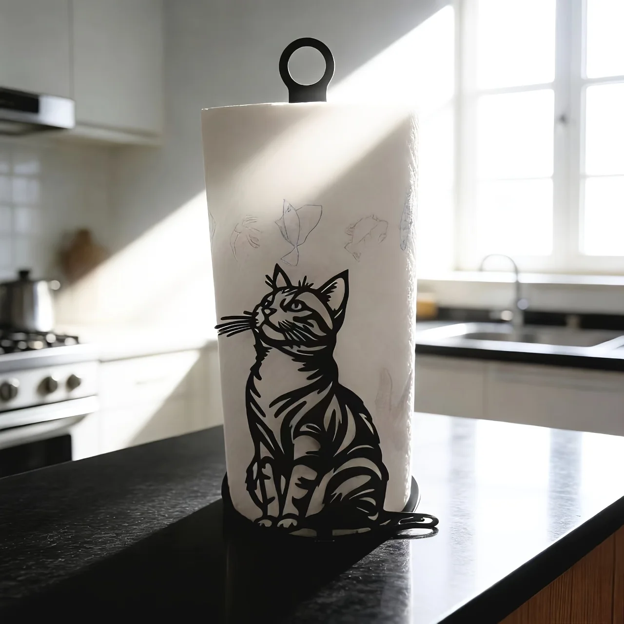 Cat-Shaped Paper Towel Holder, Freestanding Roll Organizer for Kitchen Countertop, Simple Warm Style & Cost-Effective Storage