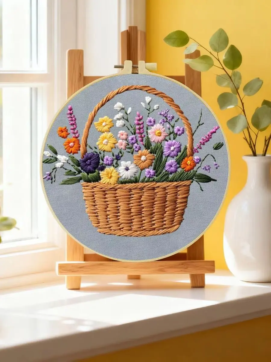 1 Stück 20X20CM/15X15CM 7,87/6,3 Zoll Kranz-Stickerei-Starter-Kit DIY-Kit DIY-Stickerei-Set Handarbeiten Malerei Nadelkunst – Detail 6