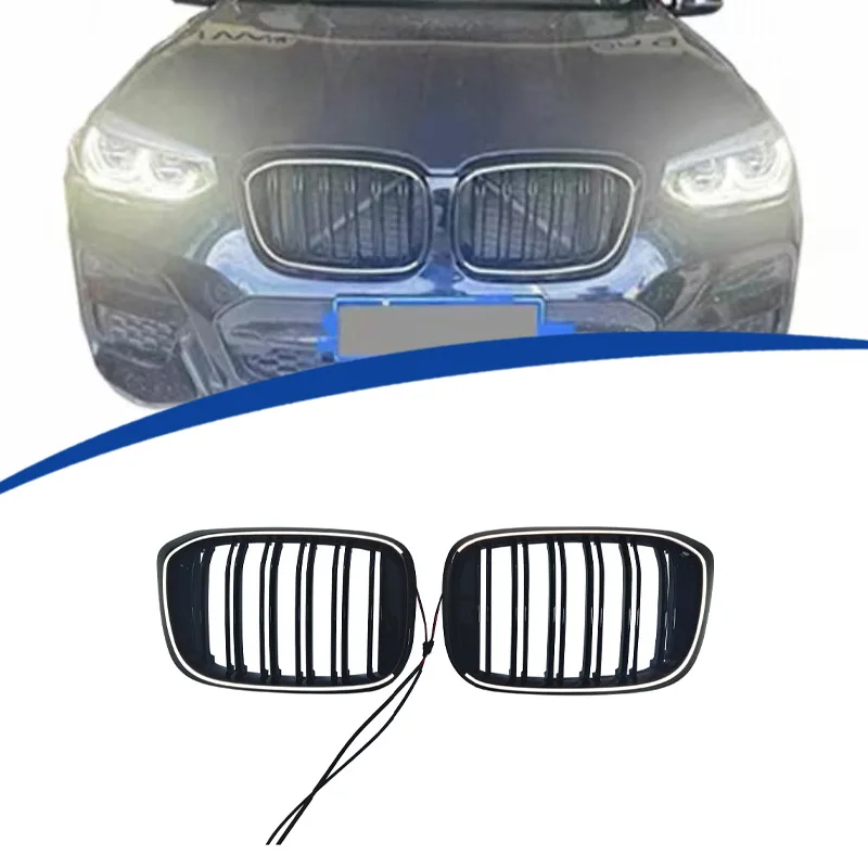 Für 2018-2021 BMW X3 G01 Racing-Kühlergrill Bodykit Doppellinien-Kühlergrill in glänzendem Schwarz mit LED-Beleuchtung