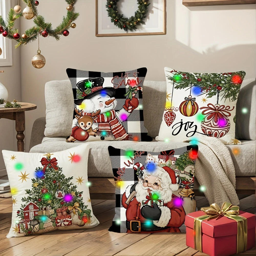 Christmas Decoration LED Luminous Pillowcase Holiday Party Supplies Super Soft Skin-friendly Pillowcase Christmas Decoration