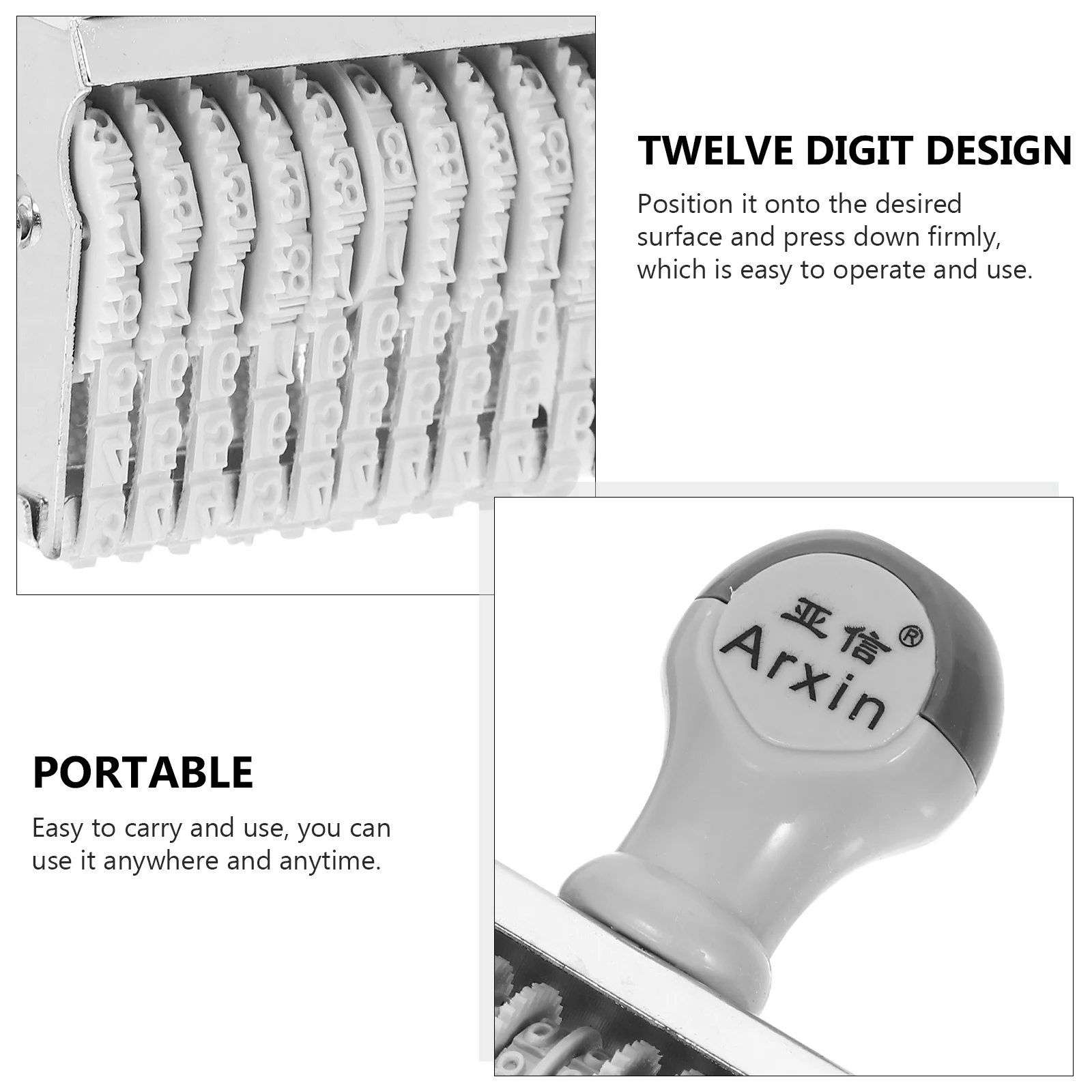 Portable Rubber Date Stamp, Office Number Symbol Iron Stamper para arquivo, Uso diário