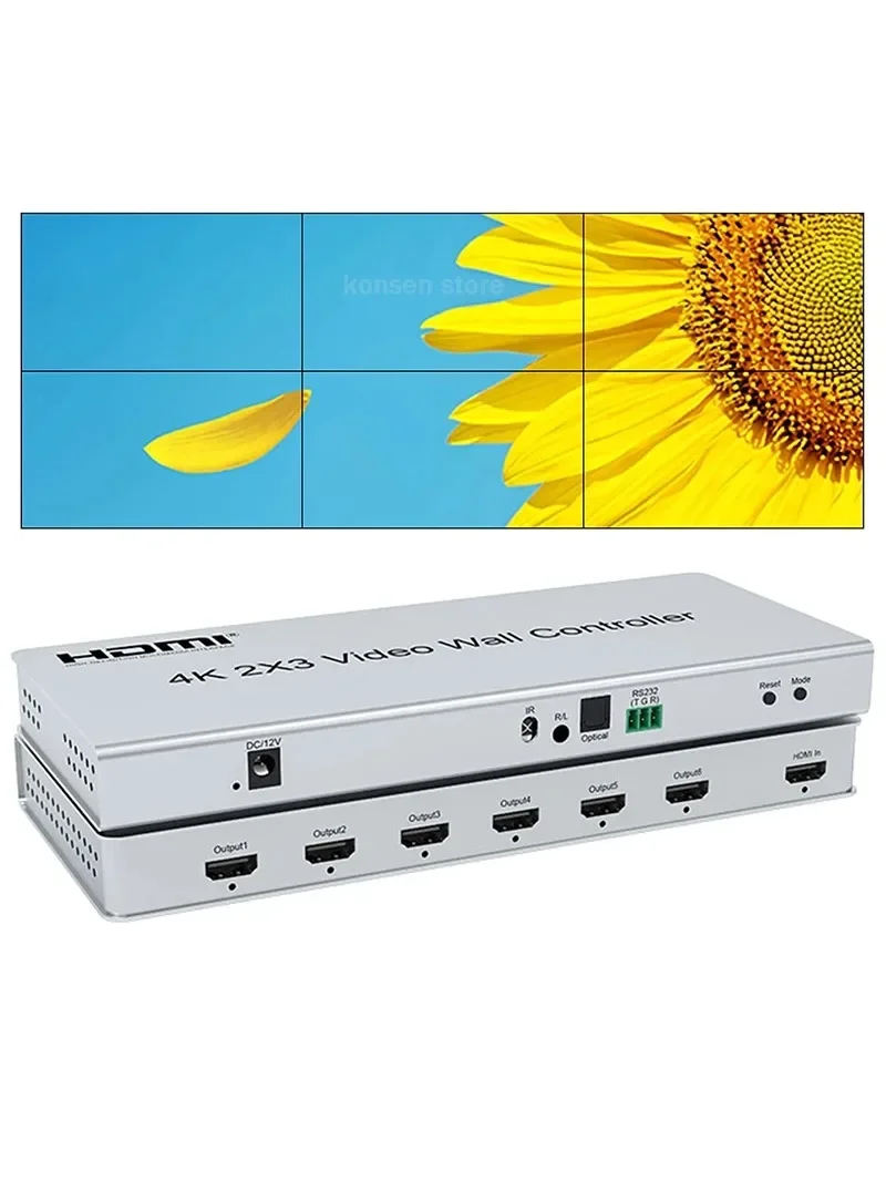 4K 2x3 Video Wall Controller 2x2 1x4 2x1 4x1 with Audio Out Screen Splicer HDMI Video Stitching Processor Support RS232 Control