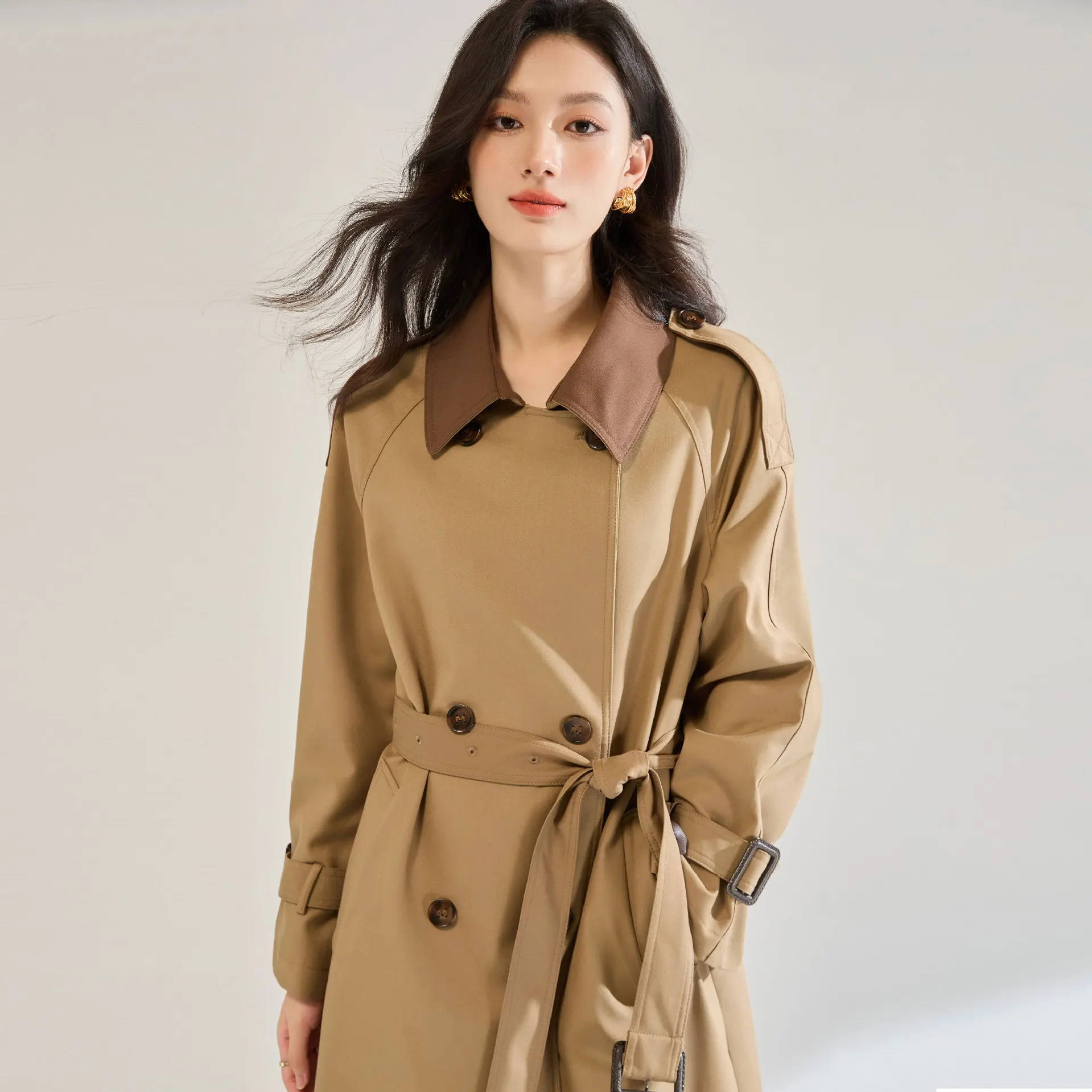 

High Quality Trench Coat Temperament Coat Spring Collar Long British