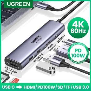 UGREEN-USB-Cハブから4k60hzhdmi、pd 100w、sdおよびtfカードリーダー、usb3.0、macbookラップトップアクセサリー用5gbpsスプリッター、ドッキングステーション