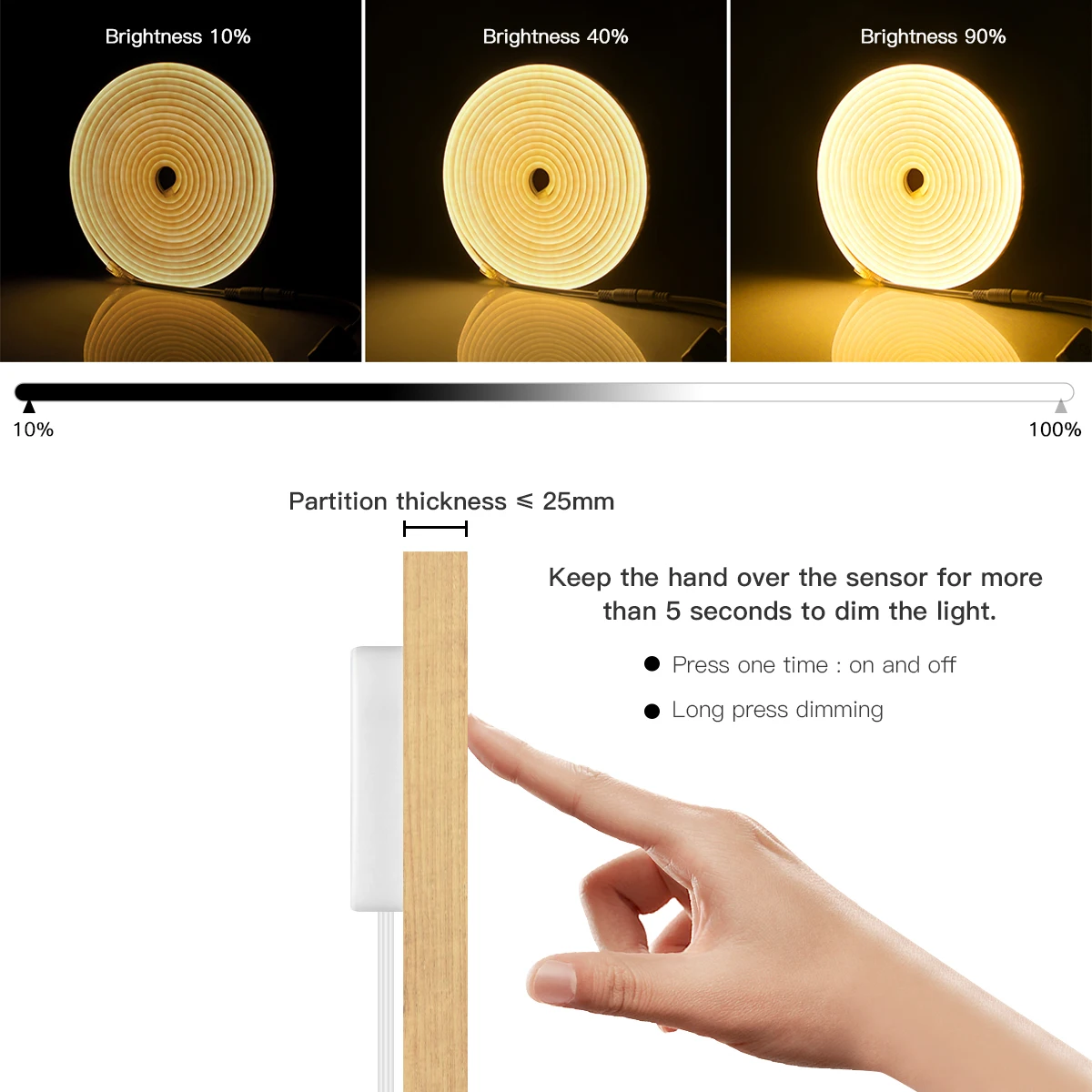 Dimmable USB 5V Neon LED Strip Light Penetrable Wood Touch Sensor  Dimmer Switch Neon Lamp Tape Sign Kitchen Bedroom Room Decor