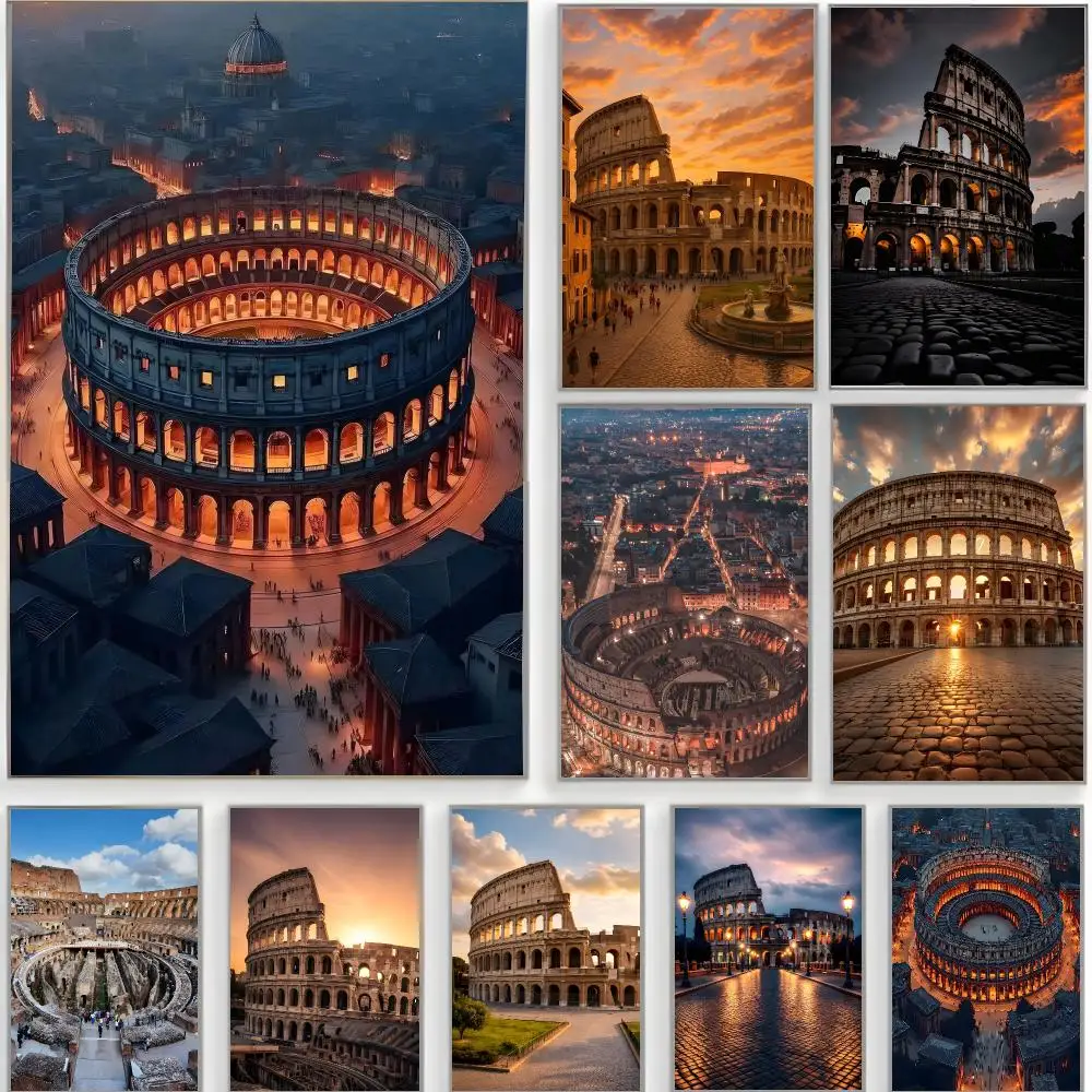 scenic landmark r-rome colosseum Poster Classic Wall Art  Home Decor  Peel and Stick Unframed