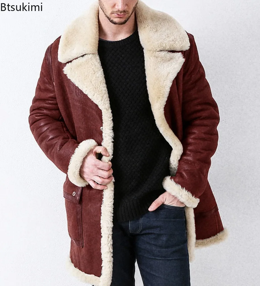 Autumn Winter Warm Imitation Fur Jacket Men's Casual Solid Retro Fur Coat Fashion Men Fleece Jacket for Male Keep Thick Overcoat