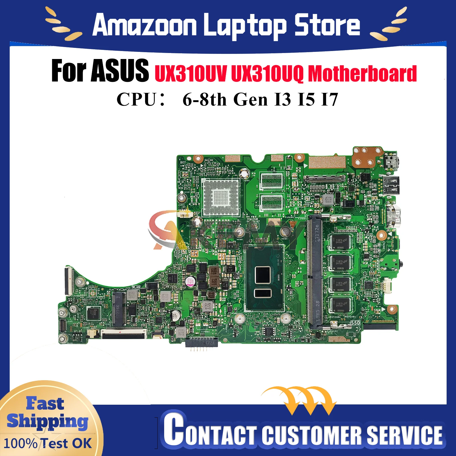 

UX310UA Laptop Motherboard For ASUS UX310UFR U3000U UX310UAK UX310UV UX310UQR UX310UQK RX310U UX310UQ Mainboard W/ I3 I5 I7 CPU