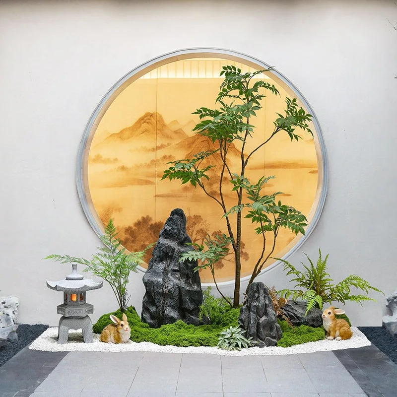 Simulation plant rockery stone landscaping decorative ornaments Chinese dry landscape hotel indoor green plants dry landscape la