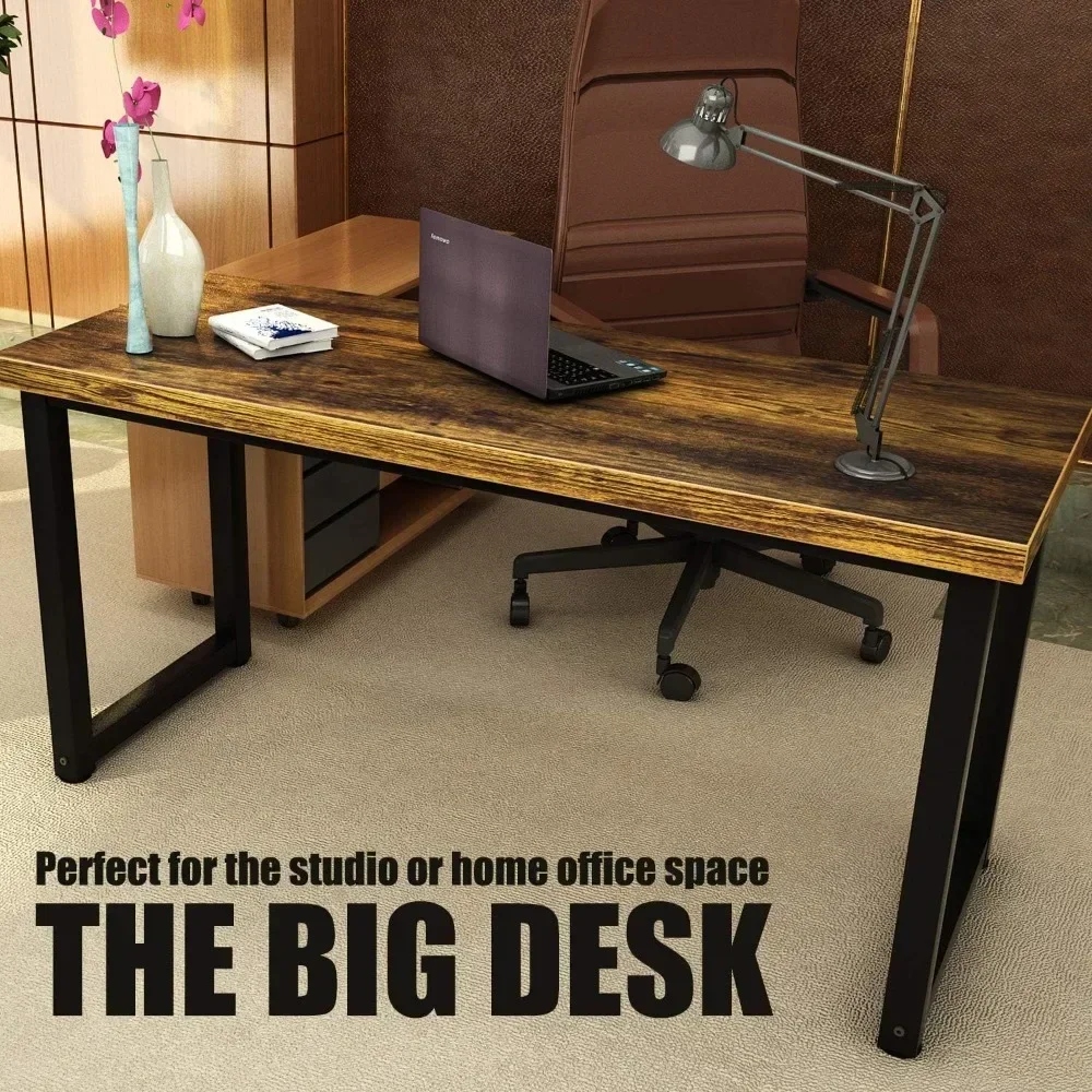 

59 inch large computer desk with 1.88 inch thickness table top, sturdy steel legs and height-adjustable feet