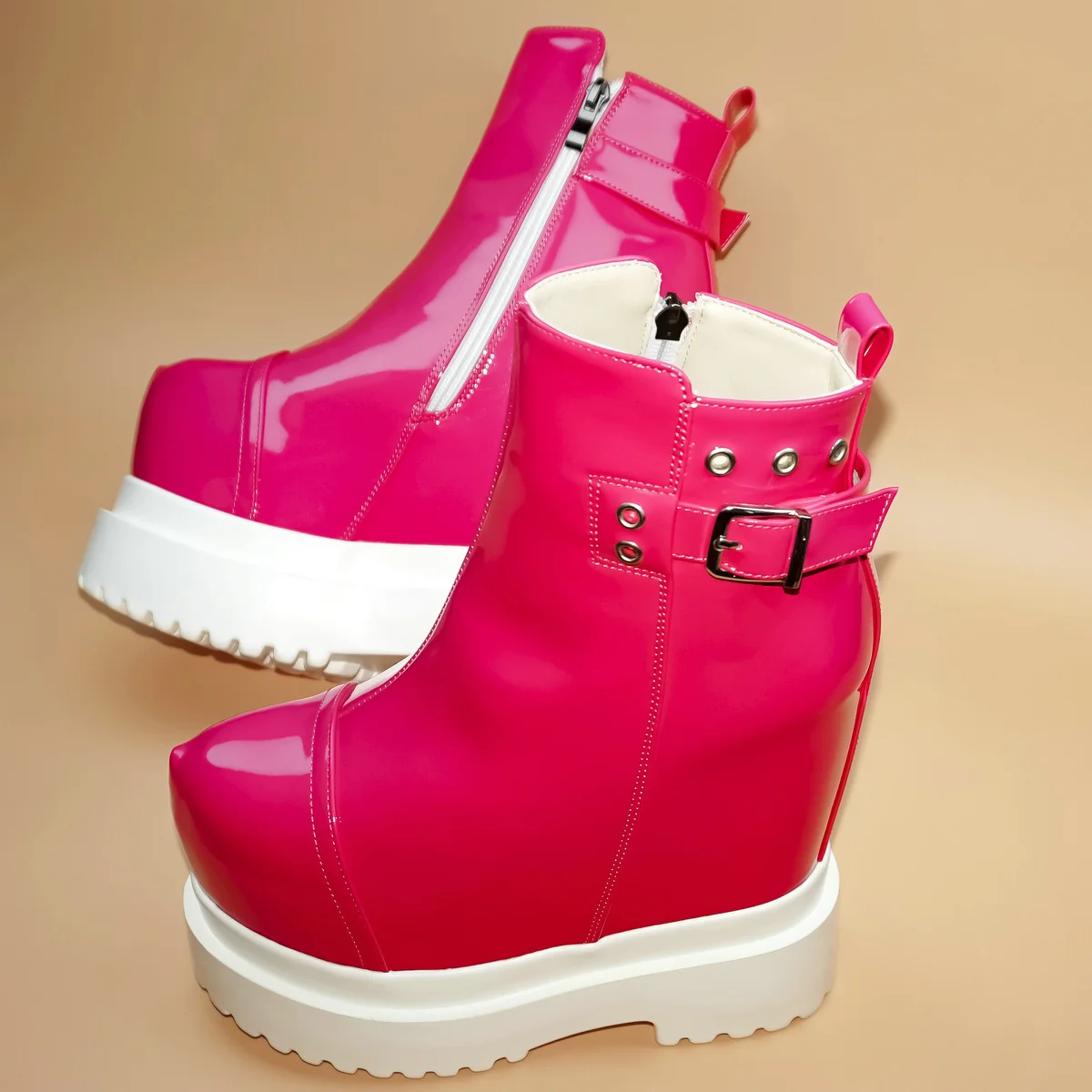 

Winter Pumps Size33 Shoes Women Size 40 41 Patent Leather Platform Wedges High Heel Snow Boots Height Increasing Chunky Sneakers