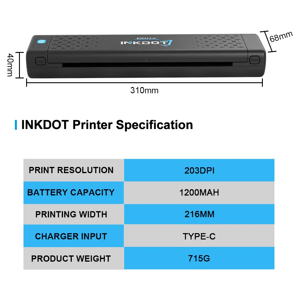 EMALLA INKDOT Wireless Thermal Printer Tattoo Stencil Transfer Machine Compatible with Smartphone & PC Printing Copier