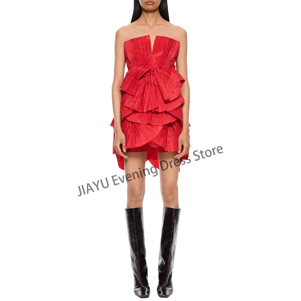 

Simple Style Red Prom Gowns Sexy Backless Sleeveless Strapless Back Zipper Evneing Dresses A-line Party Gowns Customzied