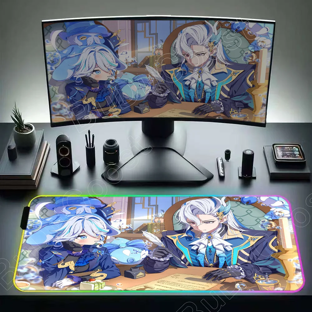 RGB Mousepad Genshin Impact Furina Anime Mouse Pad Office PC Kawaii Gaming Accessories Laptop Gaming Nod-Krai Flins Mice Mat Rug