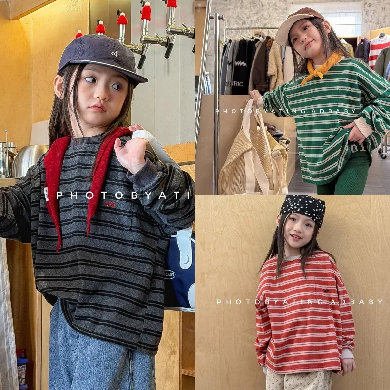 Herbst Baby Jungen Langarm Herbst Kleinkind Jungen Gestreifte Basic-Shirts Lockerer Rundhalskragen 1-6 Jahre Jungen Pullover Sweatshirt – Detail 3