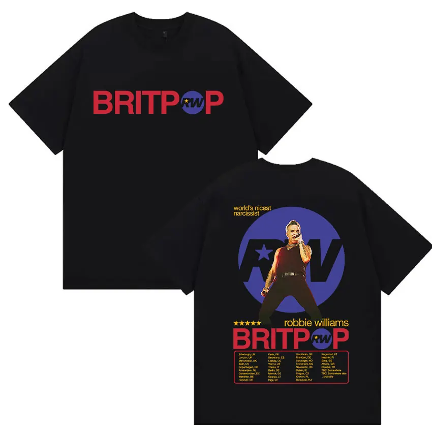Robbie Williams Rw 2025 Tour Graphic T Shirts Men's Hip Hop Rap Gothic Fashion T-shirt Vintage Oversized Cotton Tees Streetwear