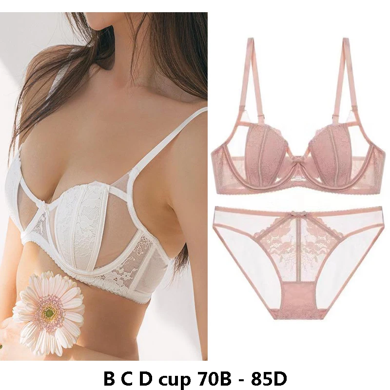 

high quality sexy women bras and brief set push up lace B C D cup comfortable wire summer lingerie underwear white pink red