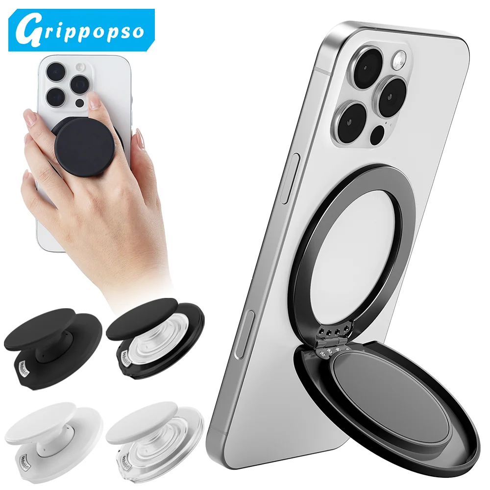 ที่ยึดโทรศัพท์แม่เหล็ก Grippopso รุ่นใหม่ สำหรับ MagSafe 360 °   ที่วางโทรศัพท์แบบหมุนได้และขาตั้งสำหรับ Samsung และ iPhone 16/15/14/13/12