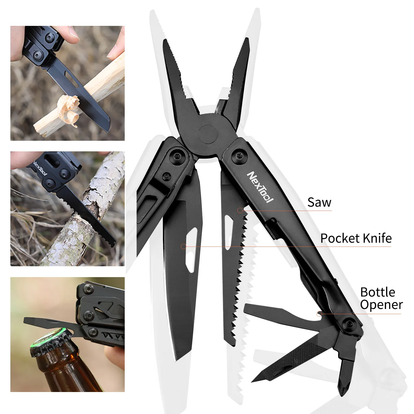 Nextool-Alicatador de campismo Multitool, Kit de ferramentas DIY para casa, aço inoxidável, faca dobrável ao ar livre, Alicatador multifunções de