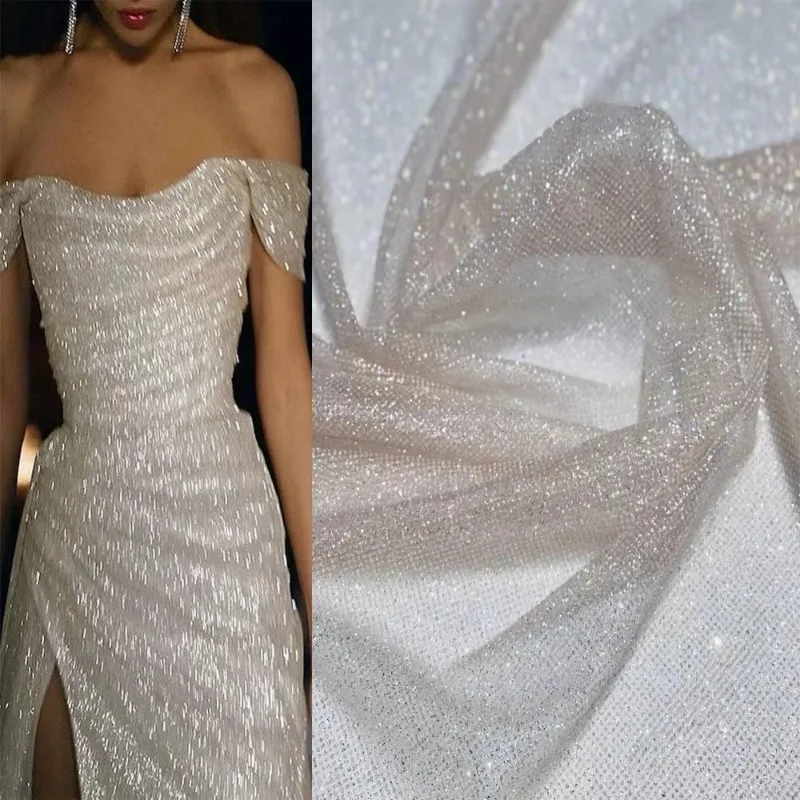 Mistlace 5Yards Multi-color Intense Shining Glued Glitter Lace Fabric Extra Dense Sequined Tulle Mesh for Prom Gown Dress ML02