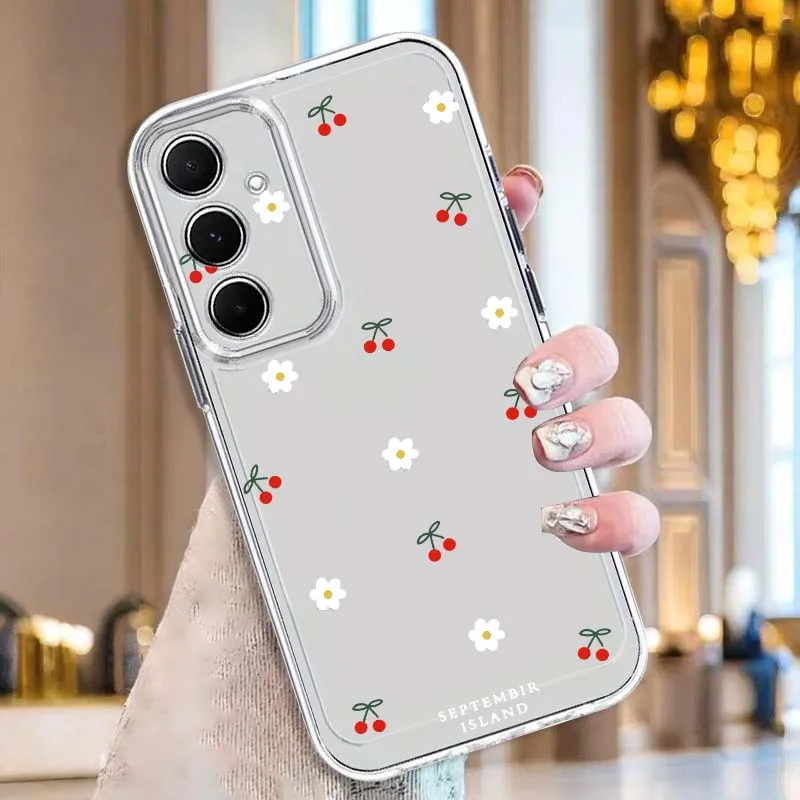 Cherry Bow Love Phone Case For Samsung Galaxy A73 A72 A71 A55 A54 A53 A52 A51 A33 A25 A22 A15 A14 A05 TPU Transparent
