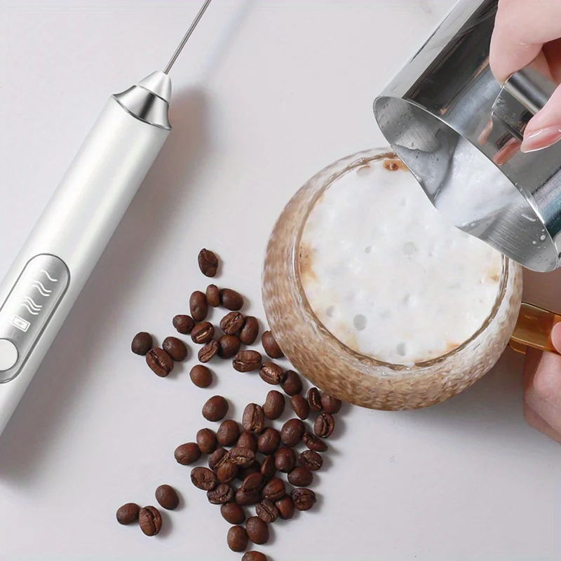 Milk Frother Rechargeable Handheld Electric Whisk Coffee Frother Mixer with 3 Stainless whisks 3 Speed Adjustable Foam Maker Ble