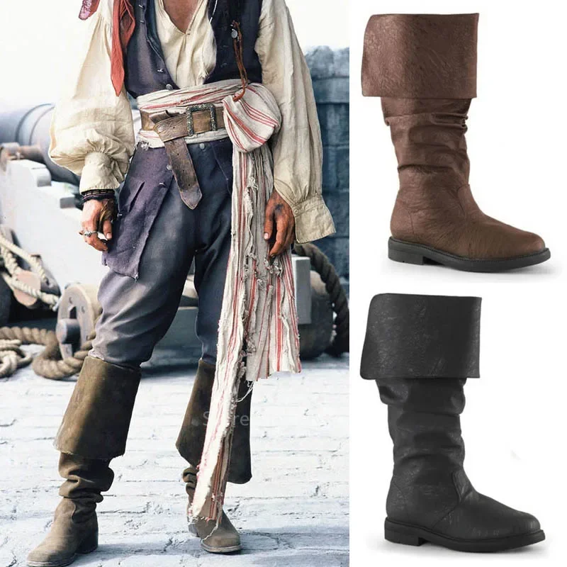 Middeleeuwse Retro Lederen Renaissance Laarzen Steampunk Viking Ridder Pirate Cosplay Laarzen Gothic Punk Schoenen Halloween Carnaval