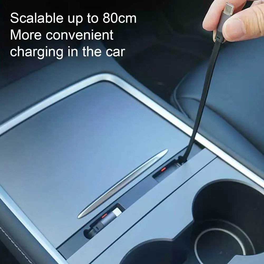 Estación de acoplamiento Usb para coche, estación de acoplamiento para consola Tesla modelo 3/y, estación de acoplamiento Usb con Cable de carga retráctil de 27w para coche