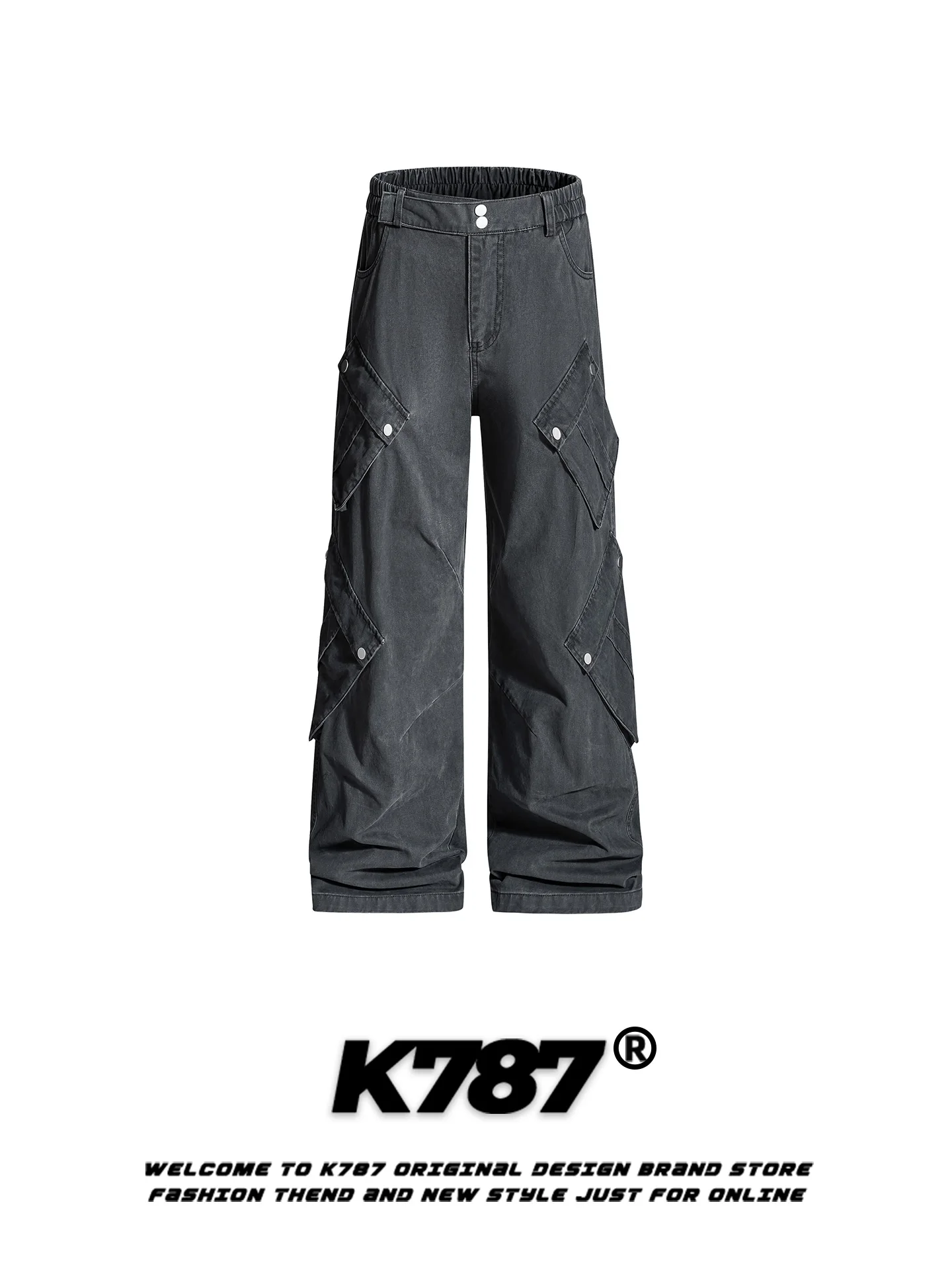 

K787 American Retro Work Pants Men's Loose High Waist Casual Straight Leg Wide Leg Pants Multiple Pockets Trendy Brand