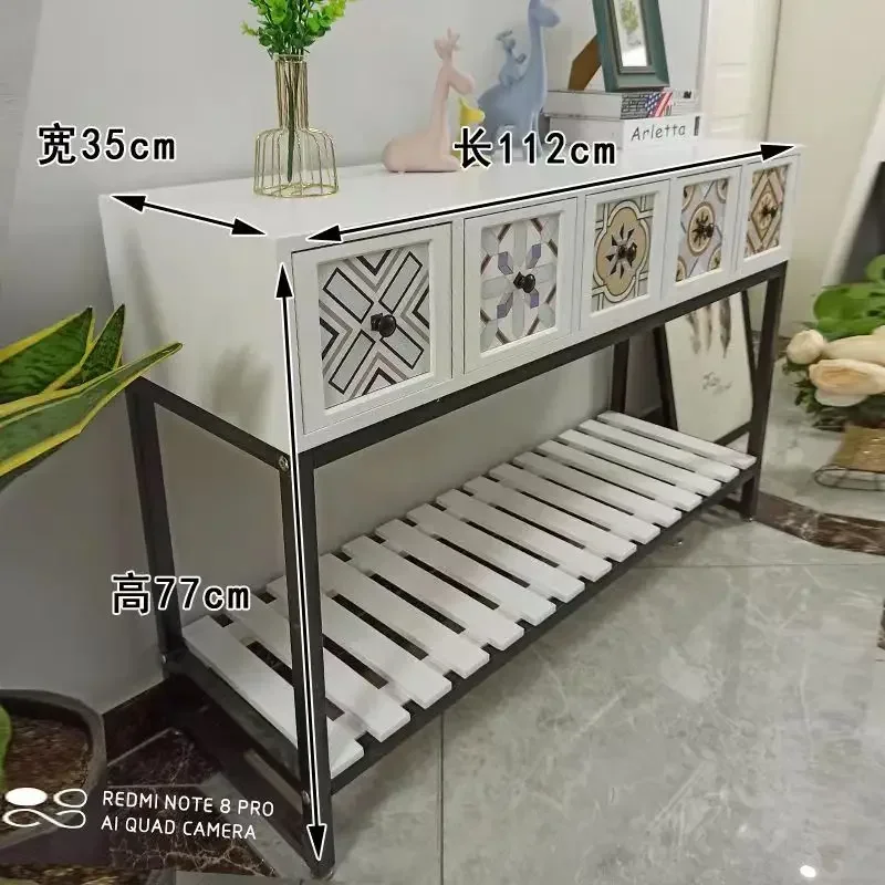 Solid Wood Bedroom Retro Side Cabinet Living Room Shelf Hallway Cabinet Nordic Iron Balcony Ark