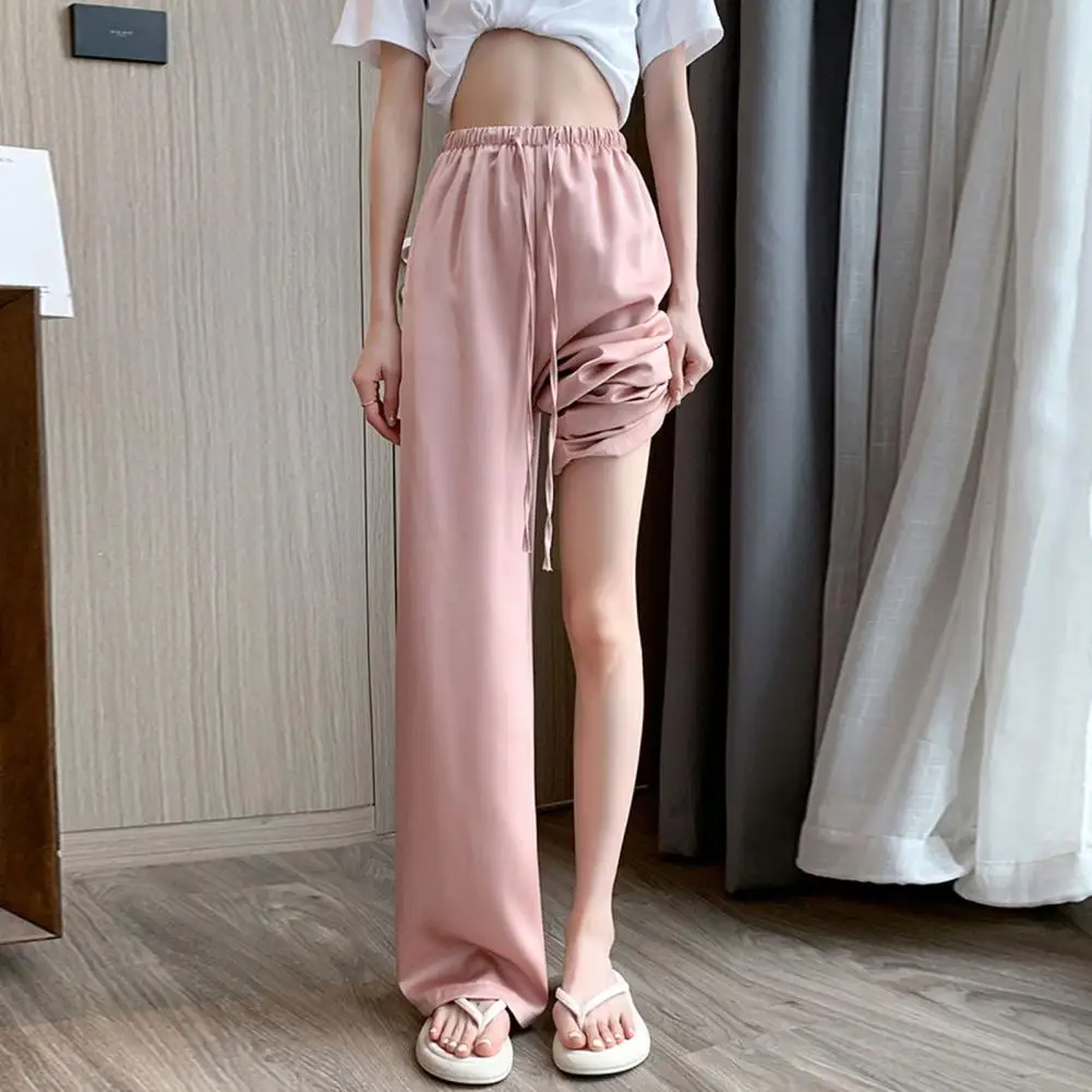 High-waist Wide-leg Pants Stylish Wide Leg Pants for Women High Waist Satin Trousers for Summer Fall Loose Elegant for Any