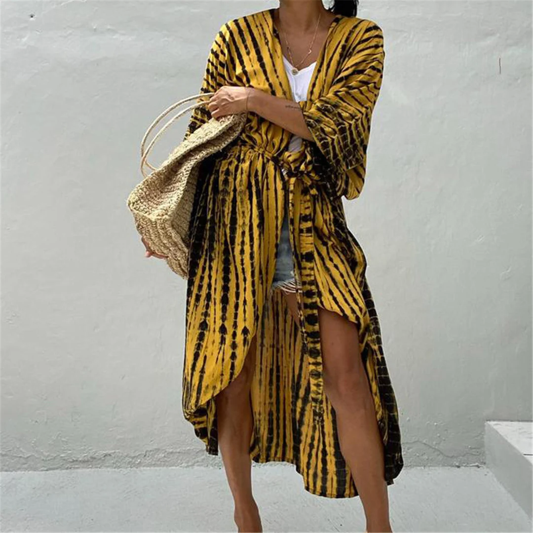 17 Farben Leopardenmuster Buntes Tunika-Strandkleid mit Gürtel Strandkleidung Strandmode Damen Strand-Cover-Up V4510L – Detail 19