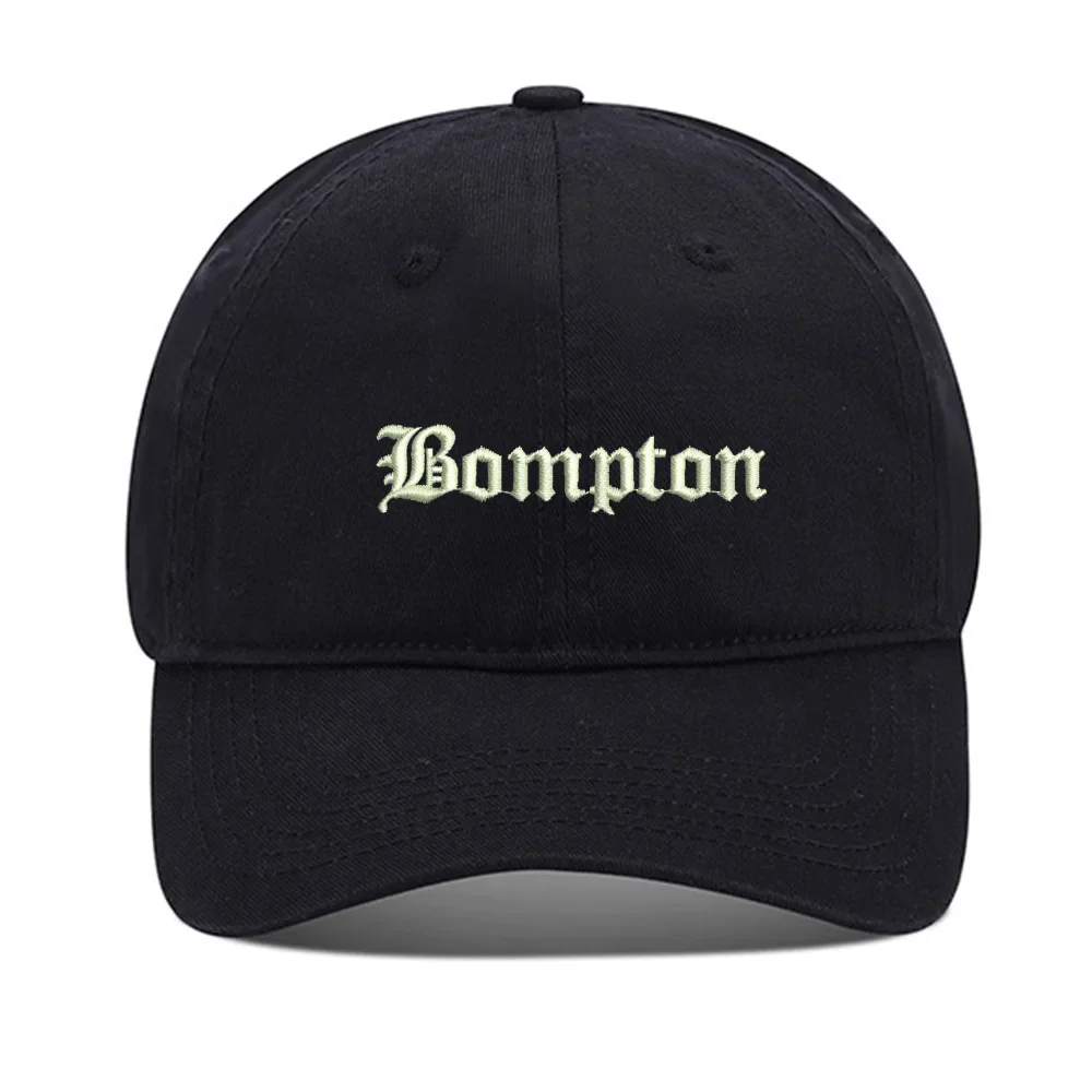 Lyprerazy Baseball Caps Bompton Old English Unisex Embroidery Baseball Cap Washed Cotton Embroidered Adjustable Cap