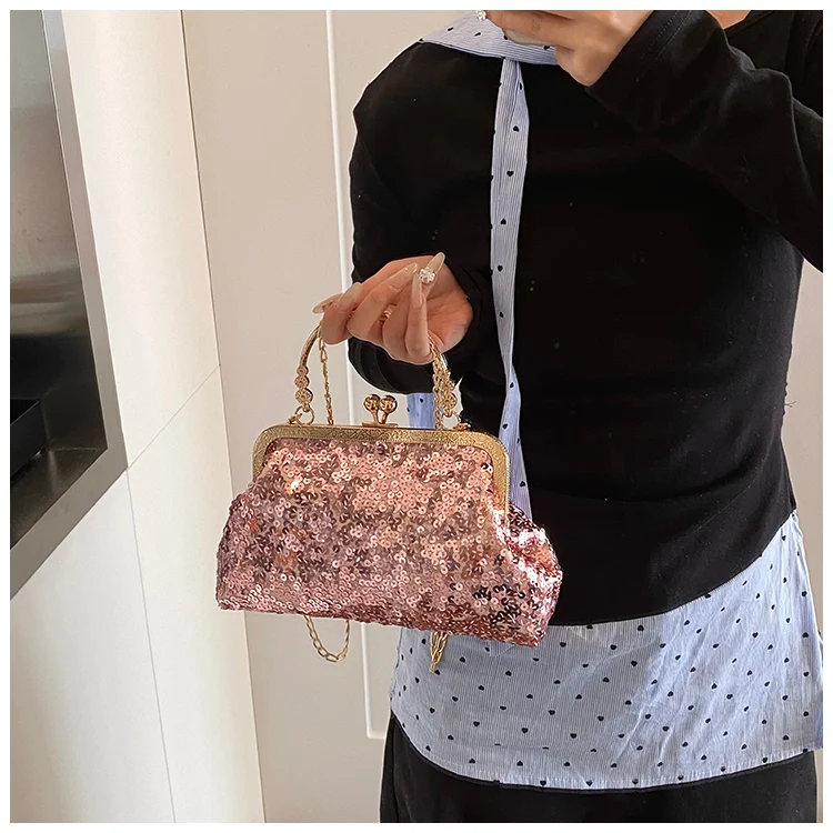 Bolso de mano con lentejuelas brillantes para mujer, estilo celebridad, para noche, con bolsillo para móvil y pintalabios, vi...