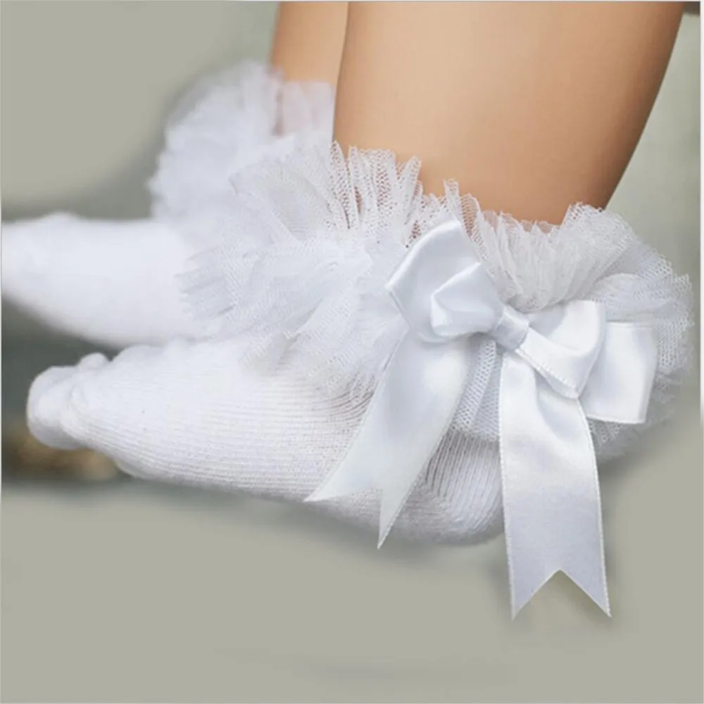 Princess Children Tutu Socks Girls Baby Silk Ribbon Bowknot socks Lace Ruffles Cotton Ankle Socks Photography